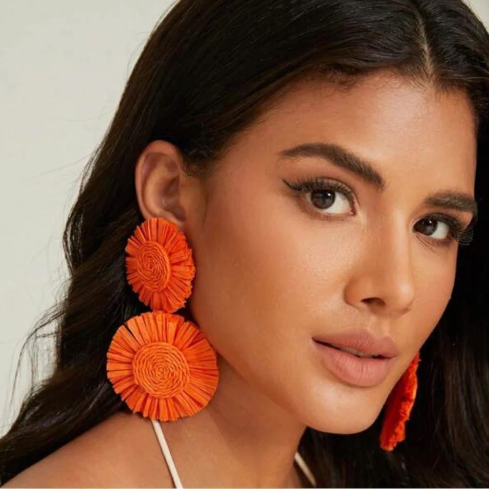 Bohemian statement orange earrings A343